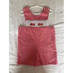 Classic Whimsy Baby Boys Smocked Jon Jon Romper – Fire Truck – Size 24M